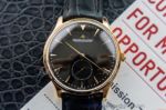 Perfect Replica Jaeger LeCoultre Black Face Gold Bezel Black Leather Strap 41mm Watch